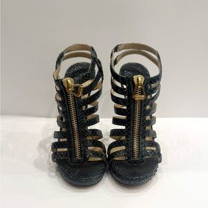 Jimmy Choo Black Genuine Snakeskin Cage Heels | New | EU 37